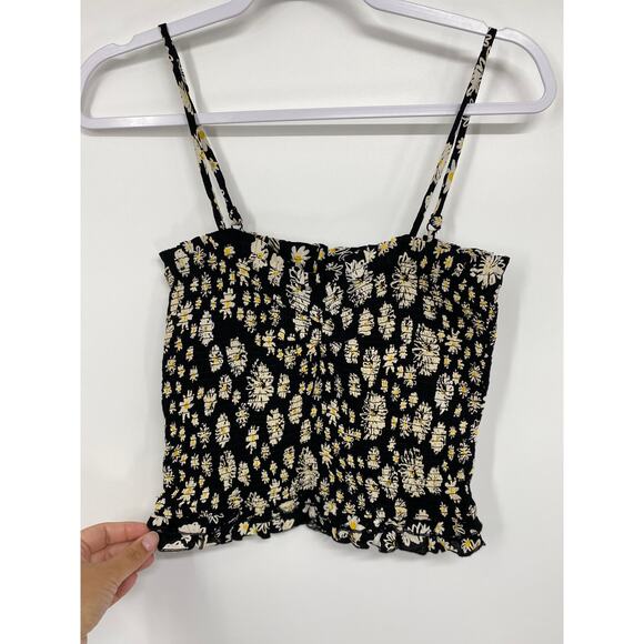 Patrons of Peace Womens Black Floral Smocked Crop Tank Top NEW Small - Picture 10 of 10